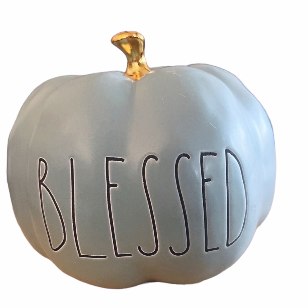 Rae Dunn Blue Pumpkin with Gold Stem - Blessed